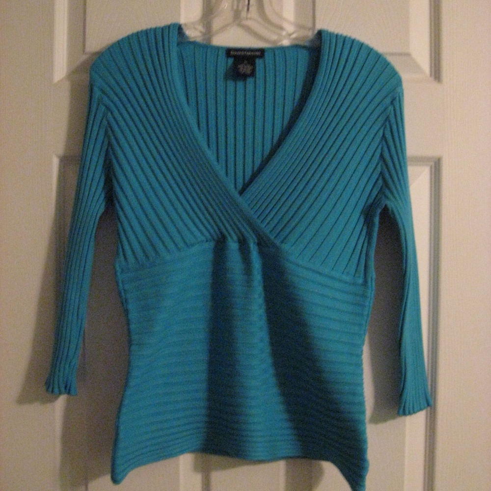 DOLCE & FABULOSO 3/4 SLEEVE TURQUOISE SILK TOP XL